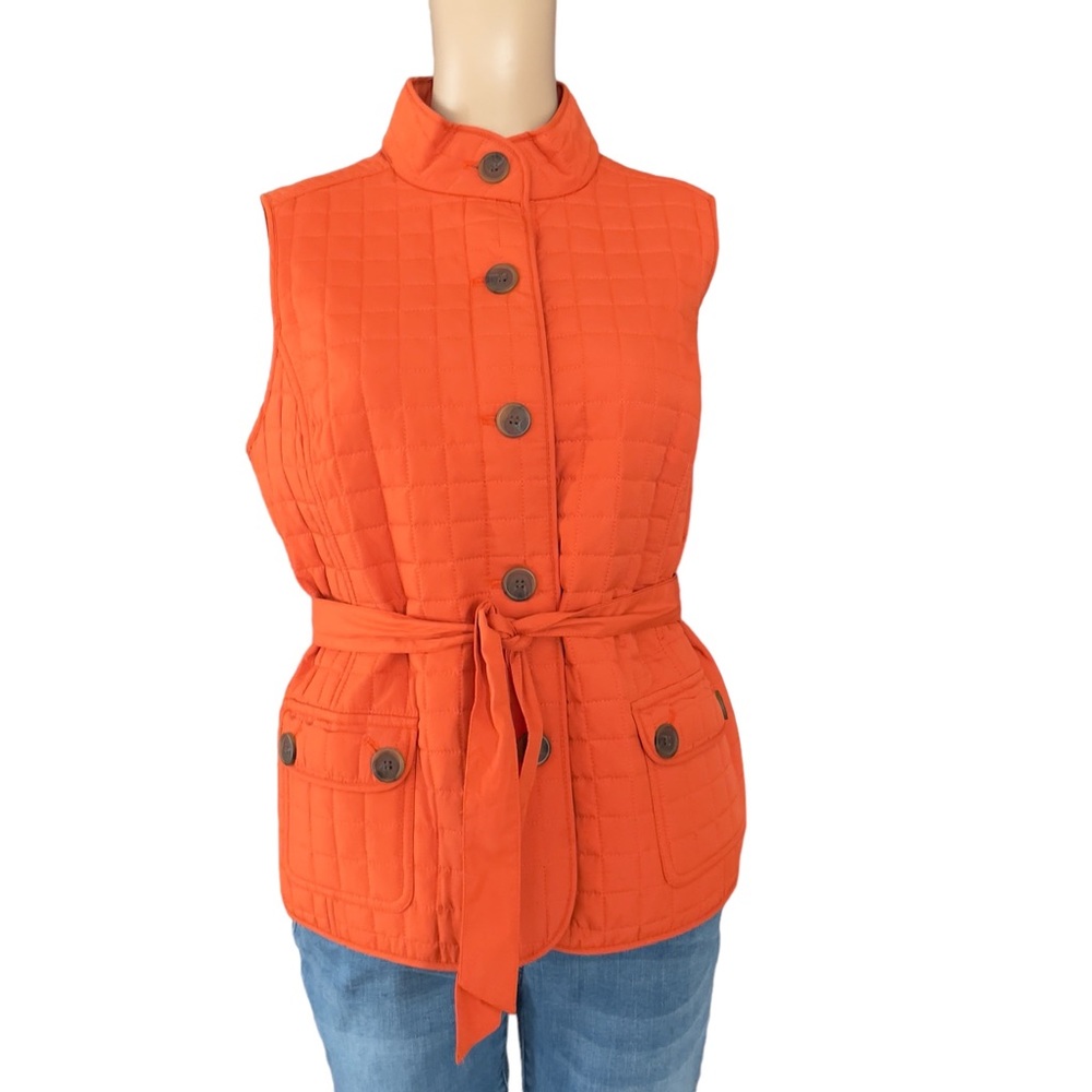 Liz & Co Button Up Quilted Orange Vest. Medium